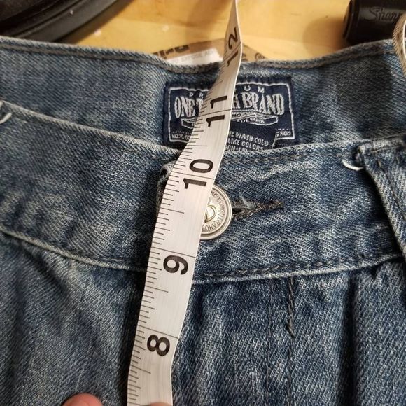 Premium One Touch Brand Mens Jean Shorts Blue Whiskered Pockets Flat Front 34 - Picture 5 of 11